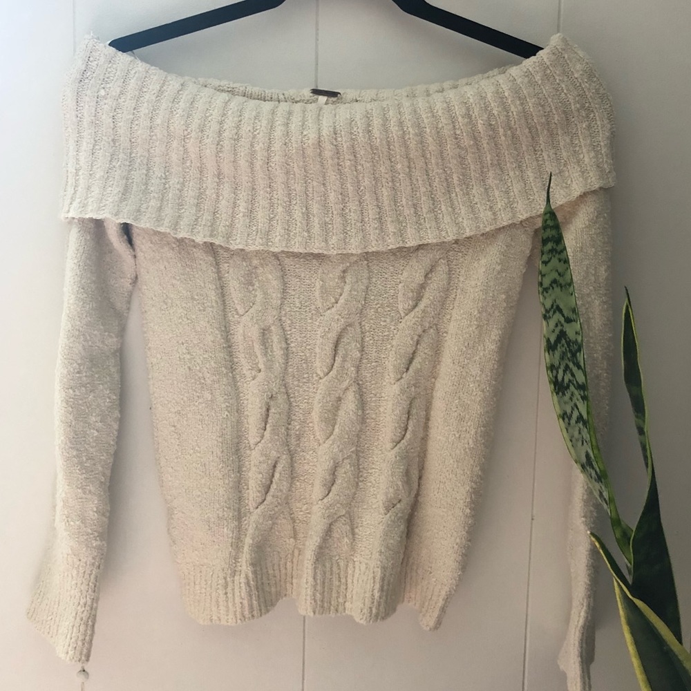 Off the shoulder cable knit sweater